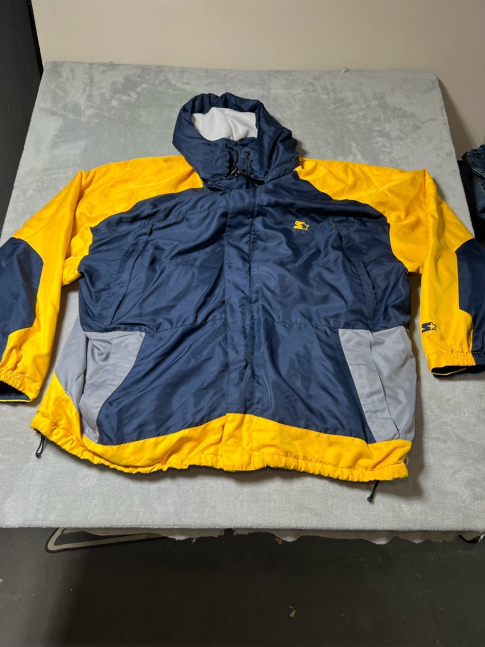 Starter Jacket Navy Yellow Gray Multi Zip Multi Pocket Hooded Coat Mens 3XL XXXL